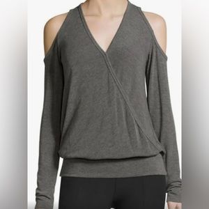 Bailey 44 Cut Out Shoulder Faux Wrap Long Sleeve Top